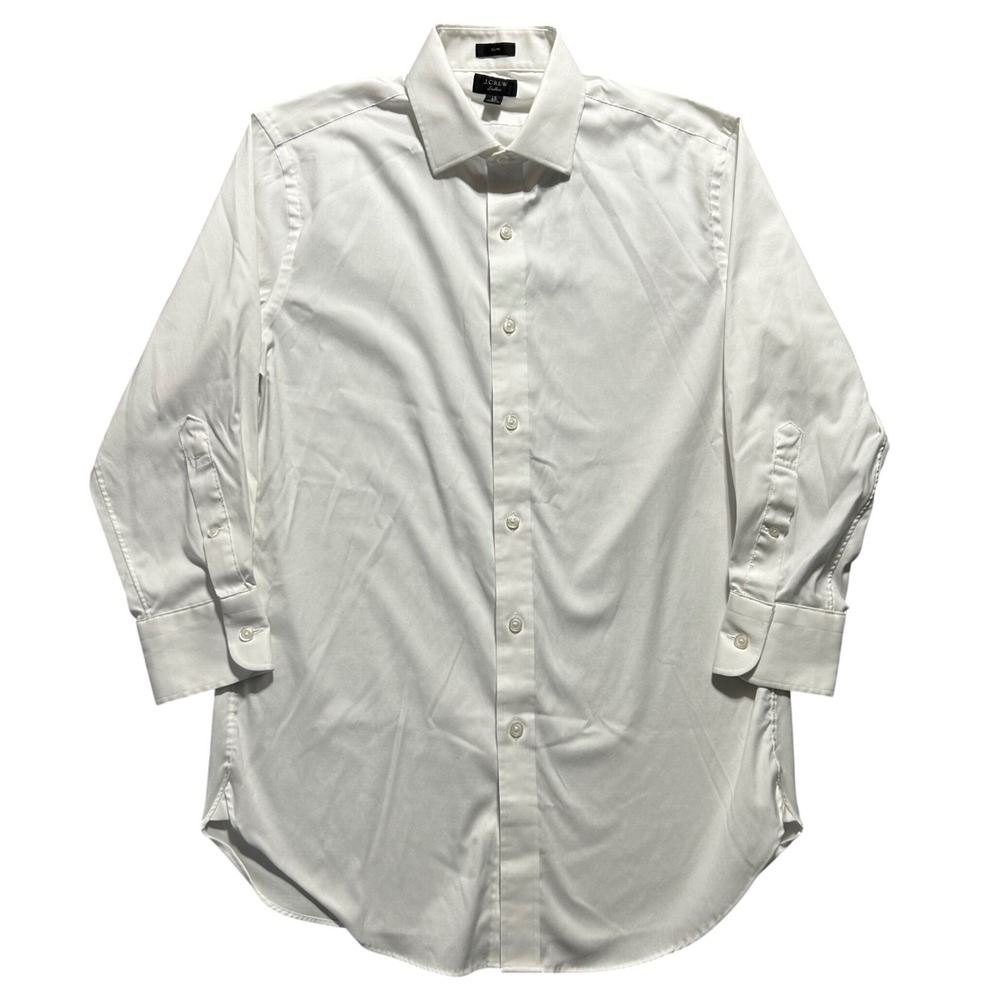 J.Crew Ludlow Shirt Mens 15 33 White Slim Fit Stretch Cotton Button Down Dress